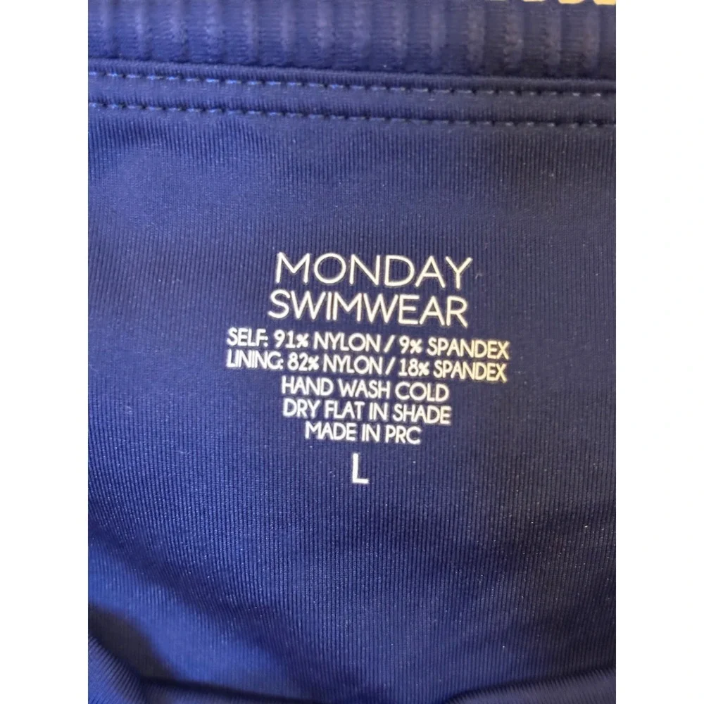 NEW Monday Swimwear Bora Bora Bandeau Navy Rib L